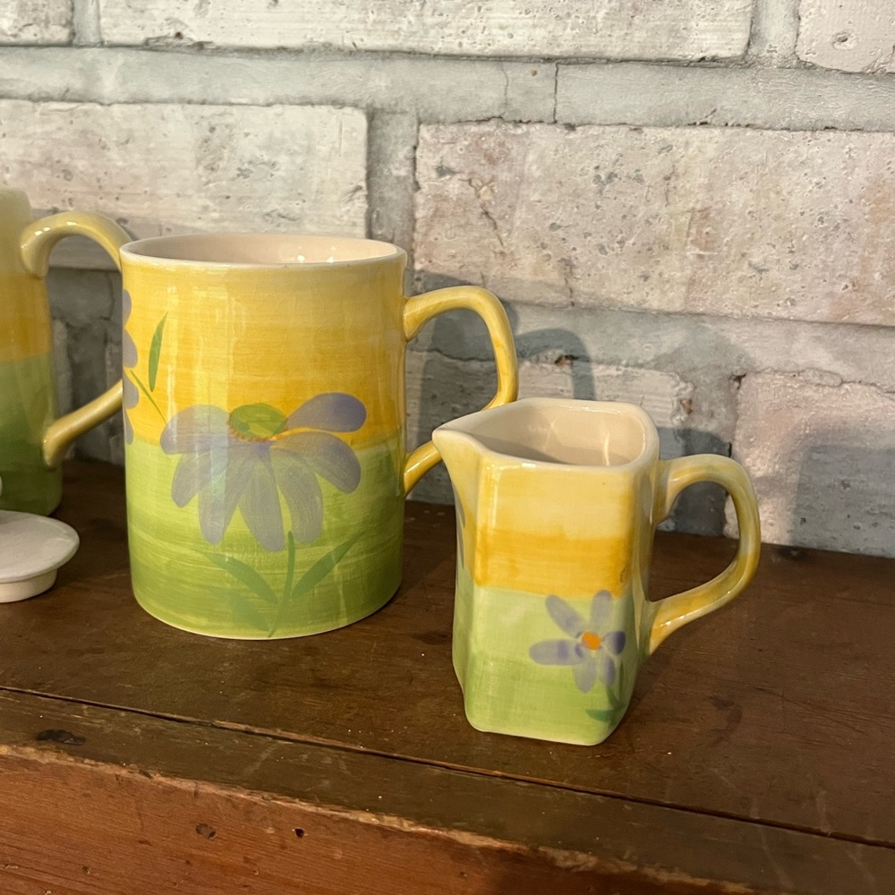 Vintage Herman Dodge And Sons Curved Teapot, Mug & Creamer Yellow Floral Design - Picture 8 of 8